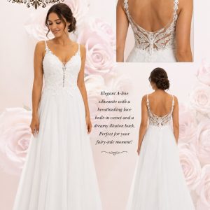White Wedding Dress — Lace Corset with Illusion Back, A‑Line Silhouette (Size 14/40)