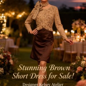 Brown short dress Lace Bodice and Sleeves with Satin Size:  14/40
