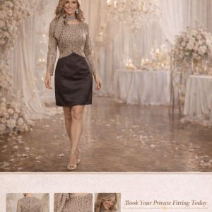 Brown short dress Lace Bodice and Sleeves with Satin Size:  14/40