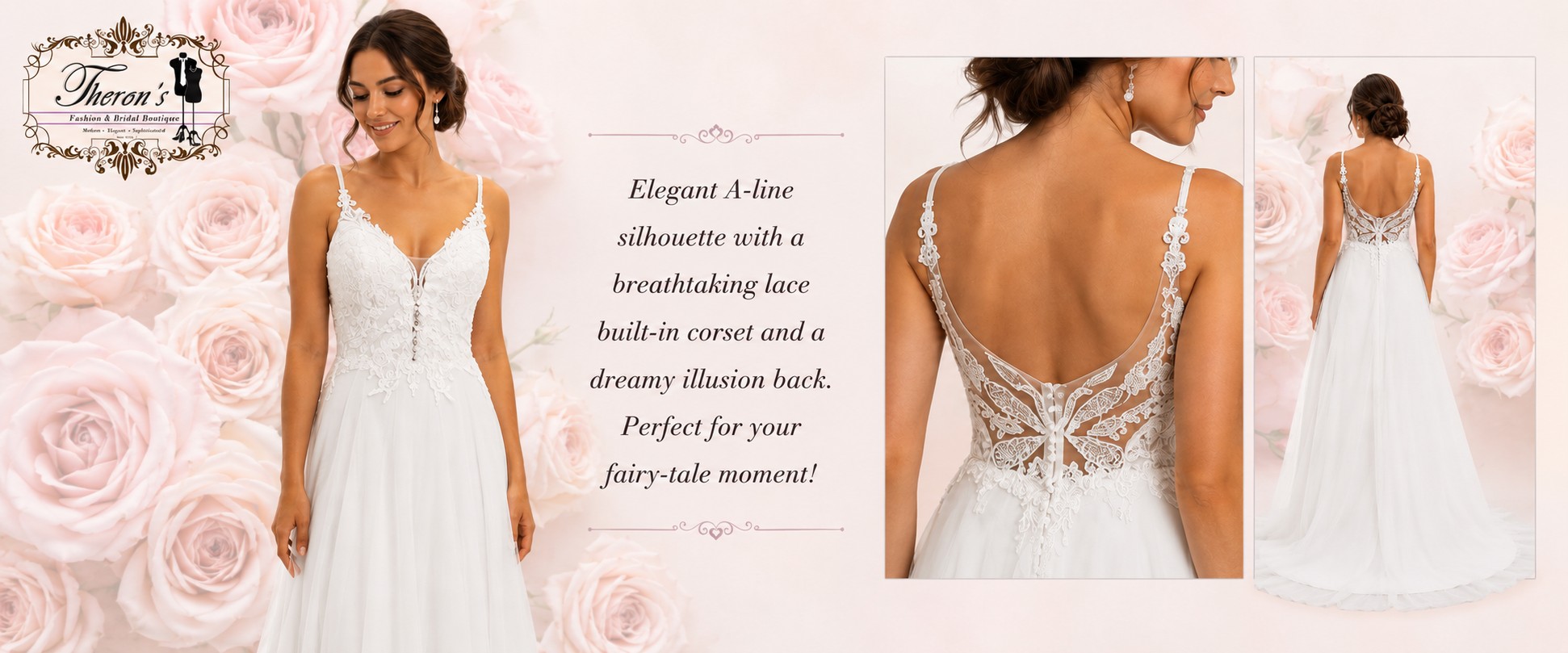 White Wedding Dress — Lace Corset with Illusion Back, A‑Line Silhouette (Size 14/40)