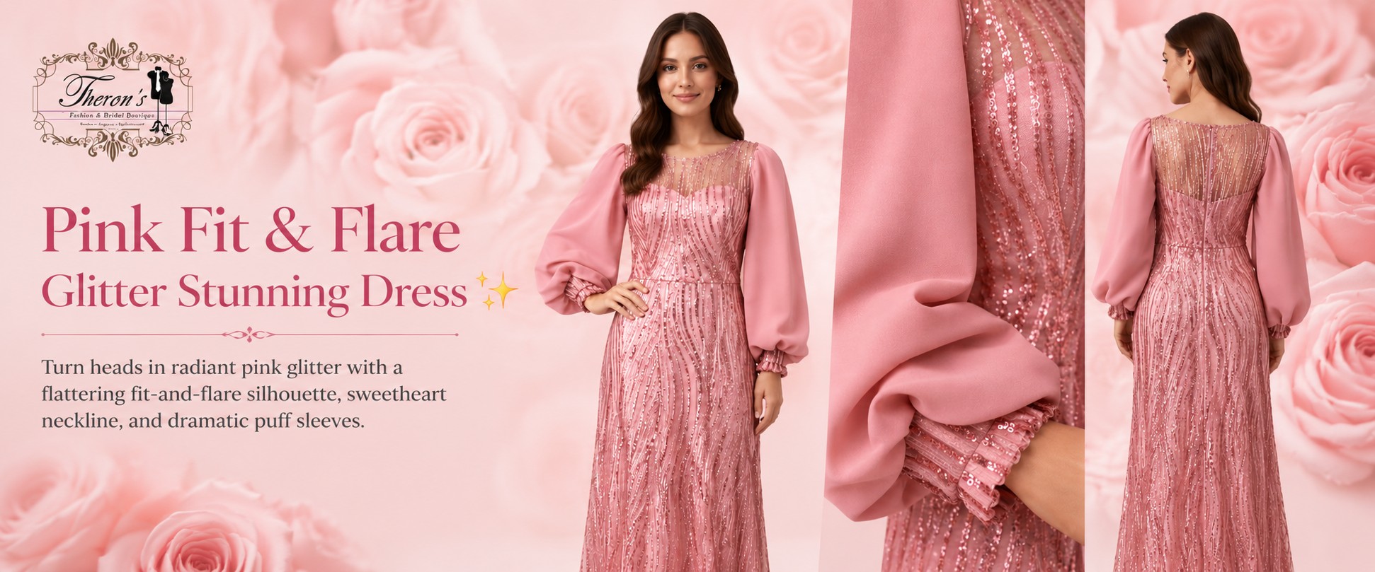 Pink Fit & Flare Glitter Stunning Dress (Size 14/40)