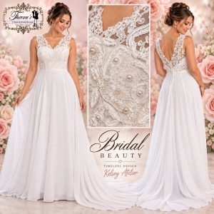 White Wedding Dress with Lace Bodice: Size 12/38