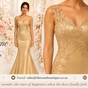 Gold Champagne Mermaid Dress with lace-up – Size: 8/34 – 10/36