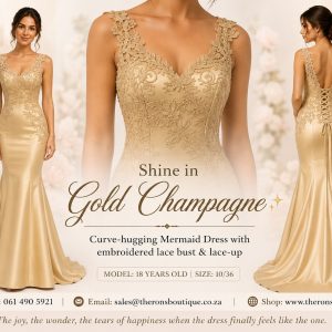 Gold Champagne Mermaid Dress with lace-up – Size: 8/34 – 10/36