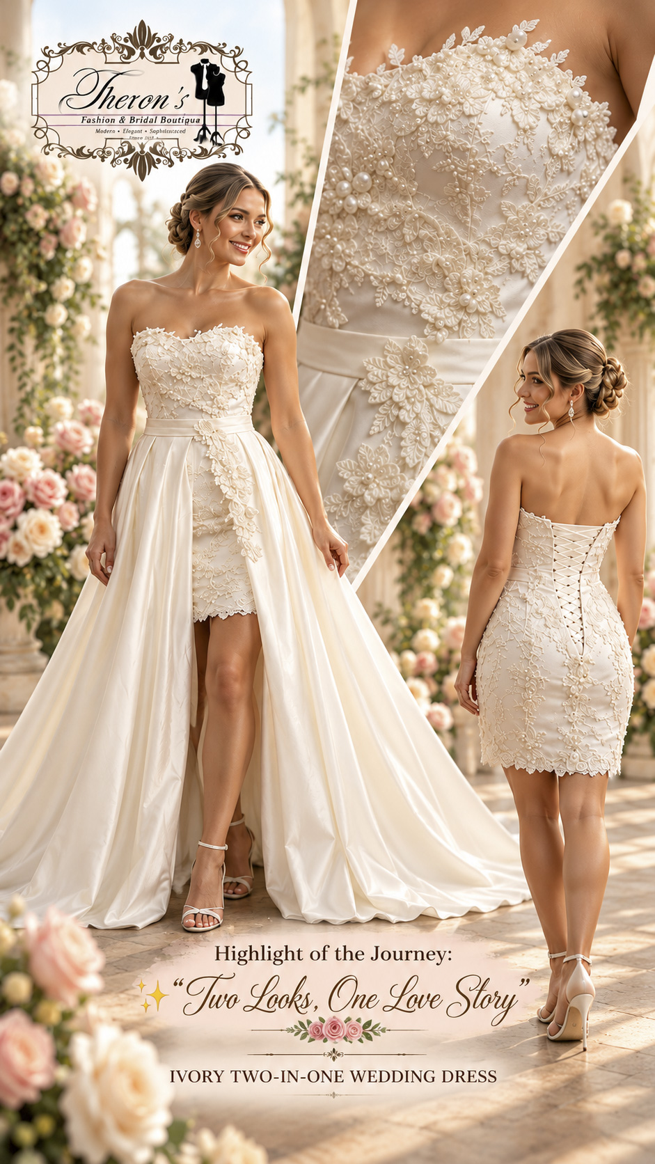 Ivory Two-in-One Wedding Dress – Size: 12/38
