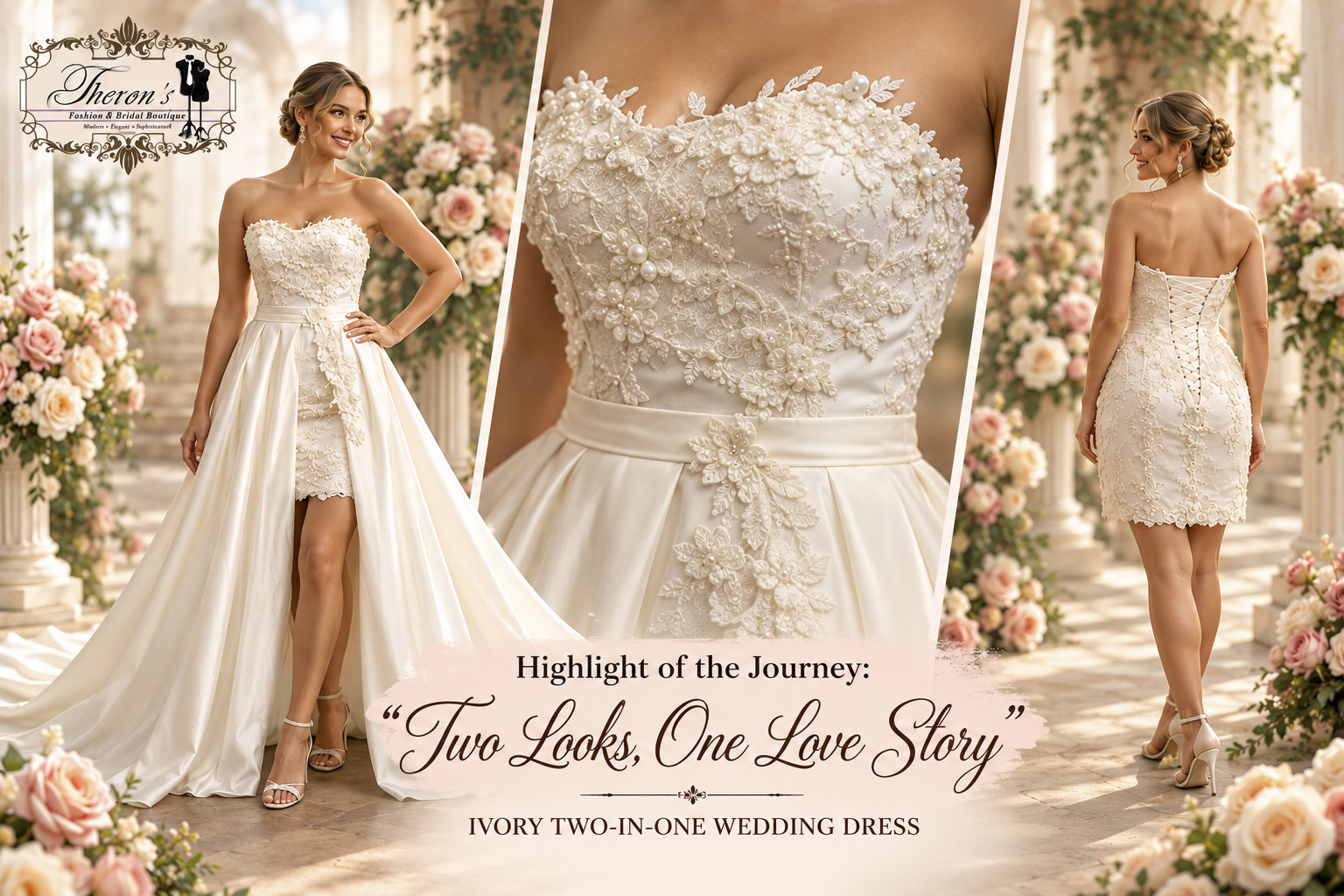 Ivory Two-in-One Wedding Dress – Size: 12/38