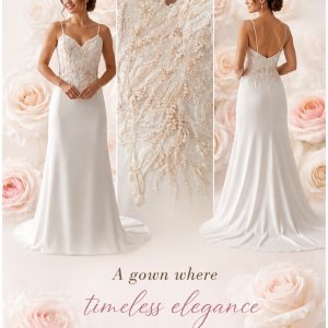 Off White and Peach Wedding Dress Fitted A-Line