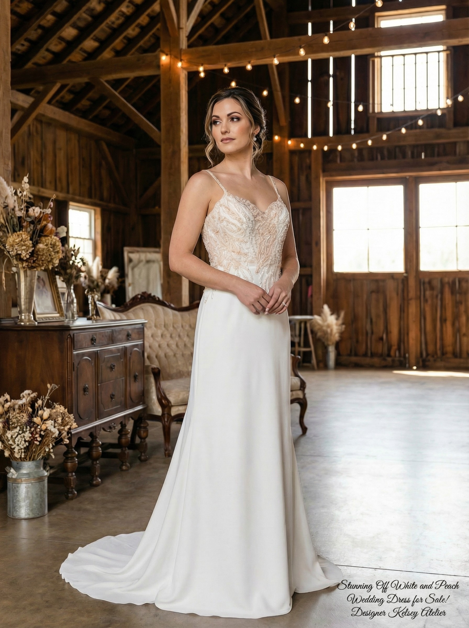 Off White and Peach wedding dress for sale!