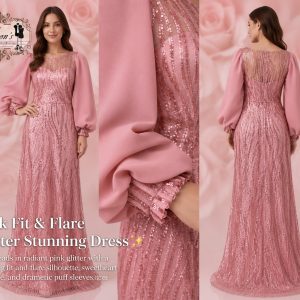 Pink Fit & Flare Glitter Stunning Dress