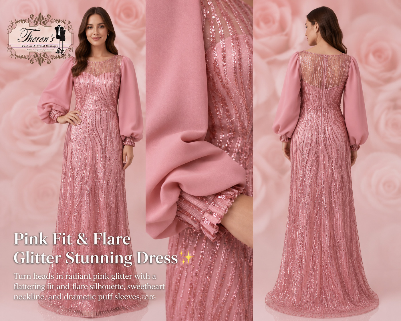 Pink Fit & Flare Glitter Stunning Dress