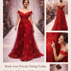 A-line Red Lace Dress