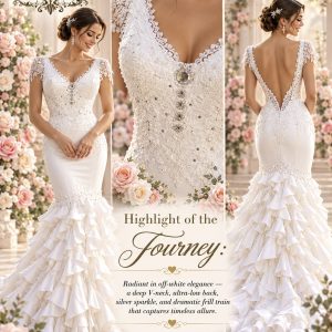 Off White Mermaid Wedding Dress low back Beautiful Embroider Lace