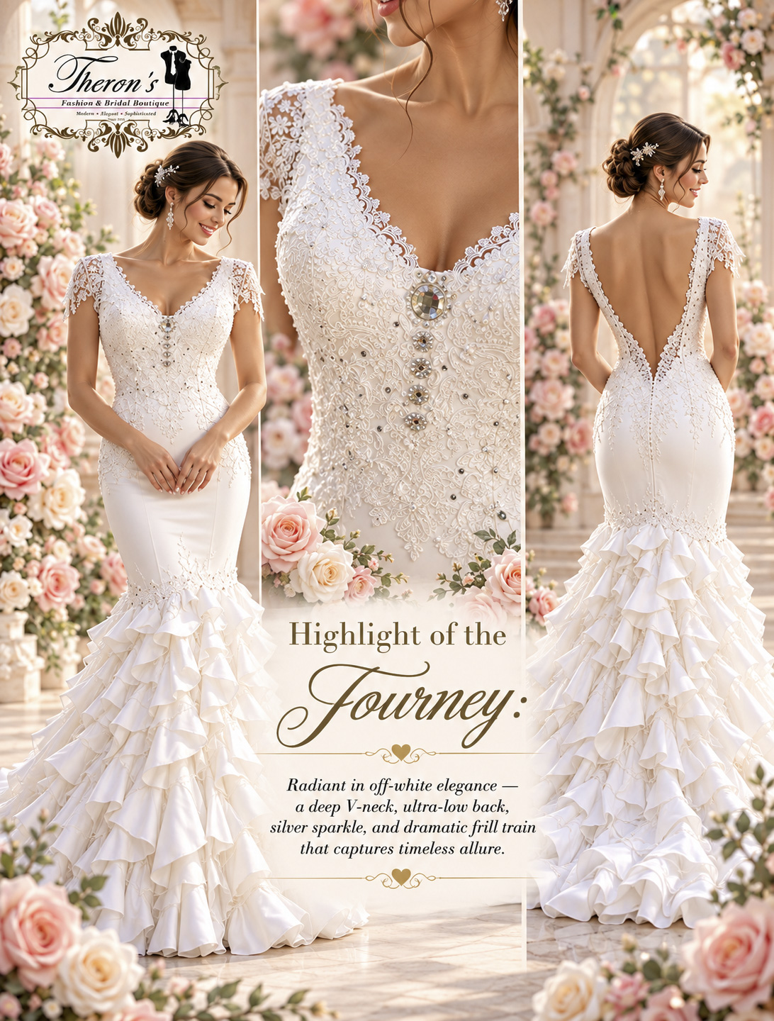 Off White Mermaid Wedding Dress low back Beautiful Embroider Lace