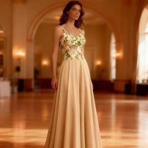 Rosewater Blush A-line dress, Illusion Corset, Beautiful floral lace bodice, Lace-up at the back, size 14/40
