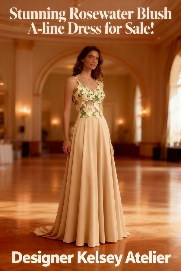 Rosewater Blush A-line dress, Illusion Corset, Beautiful floral lace bodice, Lace-up at the back, size 14/40