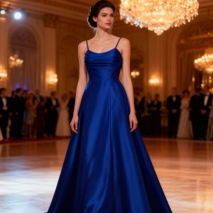 Royal Blue Dress Draped Front, Lace at the back with slit - Size: 20/46