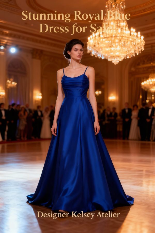 Royal Blue Dress Draped Front, Lace at the back with slit - Size: 20/46