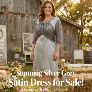 Silver Grey Satin Dress with draping