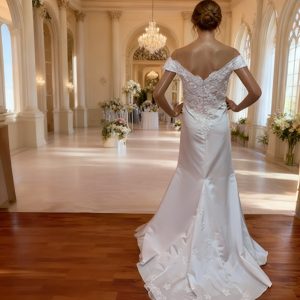 White off shoulder wedding dress