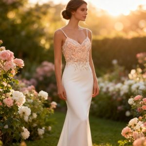 Peach and Off white wedding dress