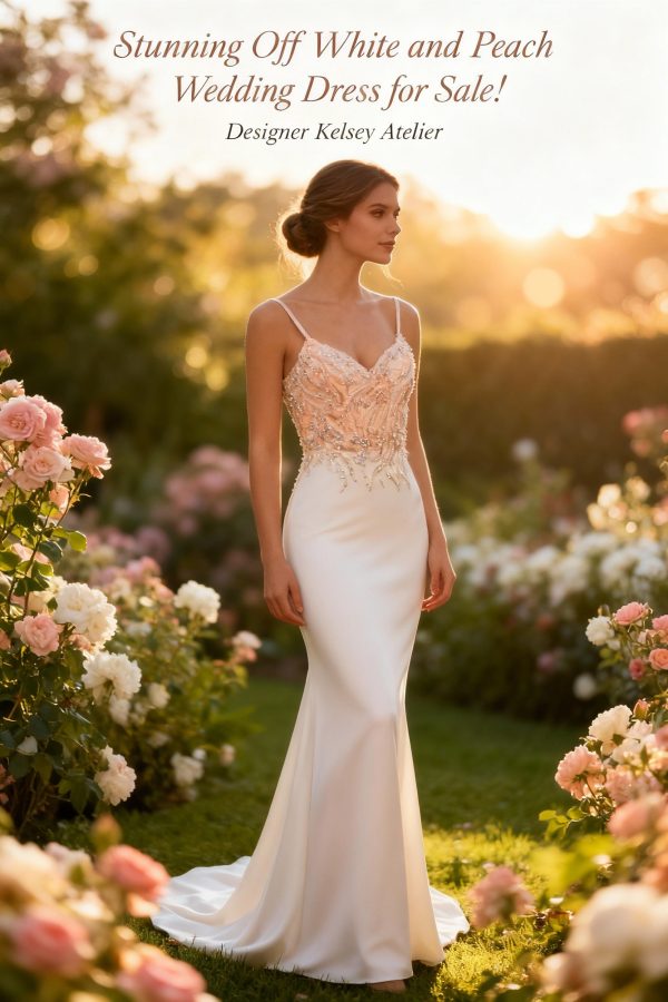 Peach and Off white wedding dress