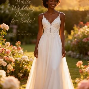 White Wedding Dress A-Line Lace with Illusion back - Size 12/38