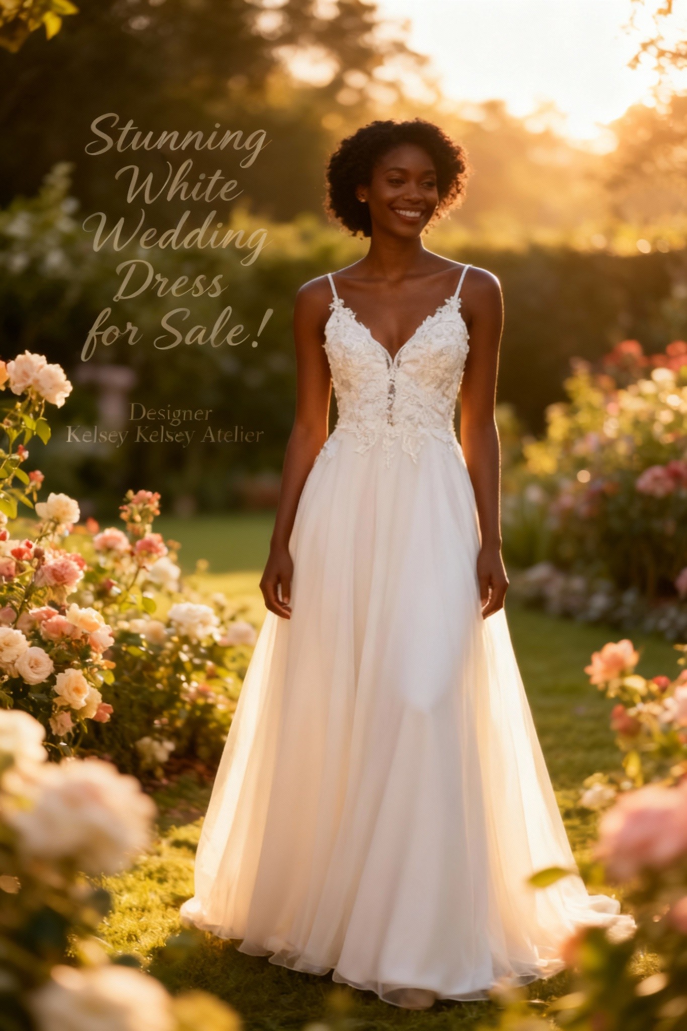 White Wedding Dress A-Line Lace with Illusion back - Size 12/38