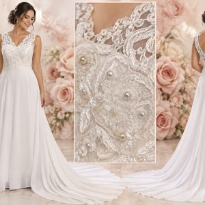 White Wedding Dress with Lace Bodice: Size 12/38