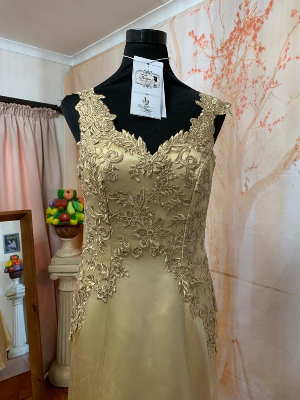 Gold Champagne Evening Dress, Beautiful Mermaid with lace-up - Size: 8-10 (US) Theron's Fashion and Bridal Boutique