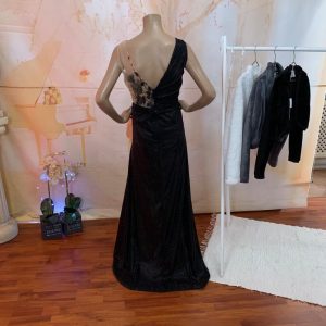 Black Formal Dress, Beautiful Embroider Lace, One shoulder Glitter with high slit - Size 12 - 14 (US) Theron's Fashion and Bridal Boutique