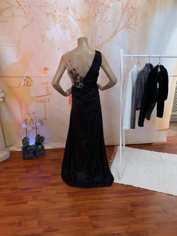 Black Formal Dress, Beautiful Embroider Lace, One shoulder Glitter with high slit - Size 12 - 14 (US) Theron's Fashion and Bridal Boutique