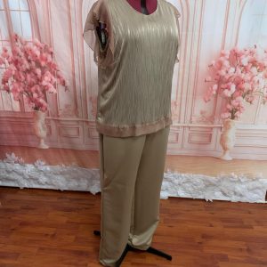 Tan Two-piece Beautiful Top with pants - Size: 24 (US) Theron’s Fashion and Bridal Boutique