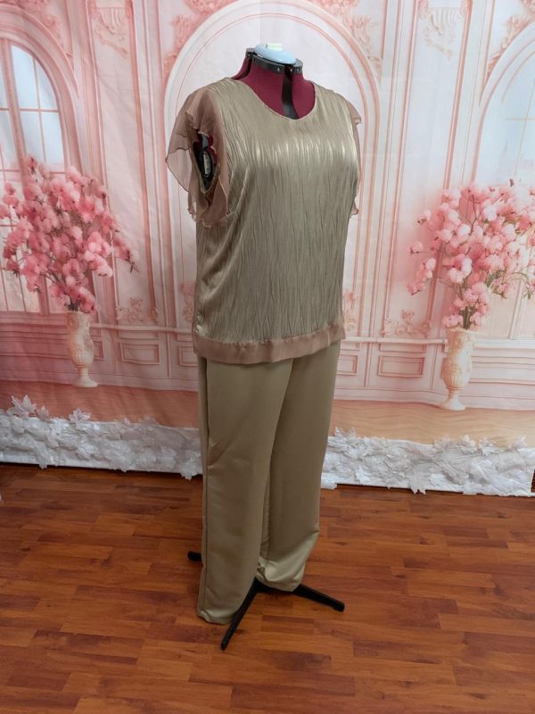 Tan Two-piece Beautiful Top with pants - Size: 24 (US) Theron’s Fashion and Bridal Boutique