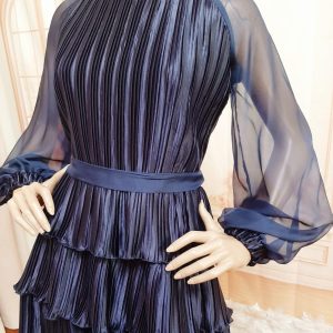 Navy dress with puff sleeves