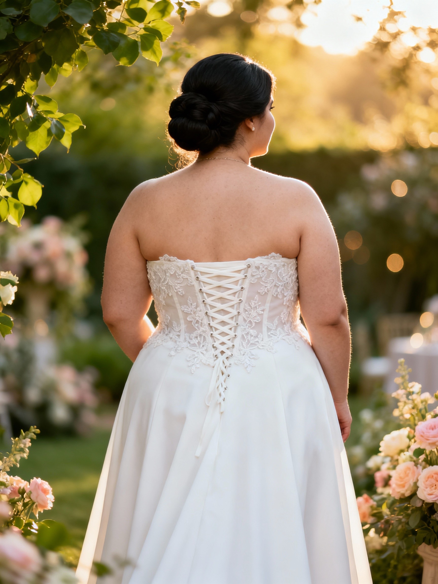 White wedding dress with lace-up