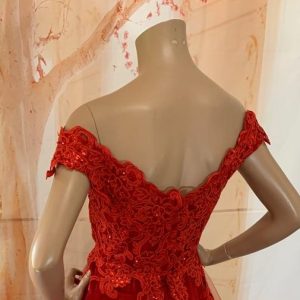 Red Evening Dress, Beautiful Off Shoulder A-Line Tulle with Lace - Size: 10 (US) Theron's Fashion and Bridal Boutique