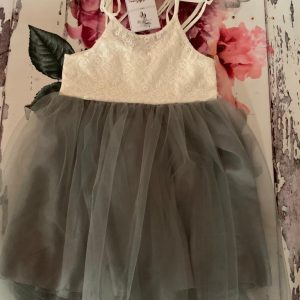 White & Grey Flower Girl Unique Dress Net Skirt and Lace - Size 6 years old Theron's Fashion and Bridal Boutique