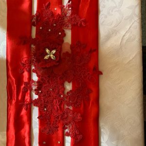 Red 1 pc Women's Belt with Beautiful Lace and Decorative stones Theron's Fashion and Bridal Boutique
