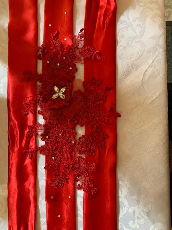 Red 1 pc Women's Belt with Beautiful Lace and Decorative stones Theron's Fashion and Bridal Boutique
