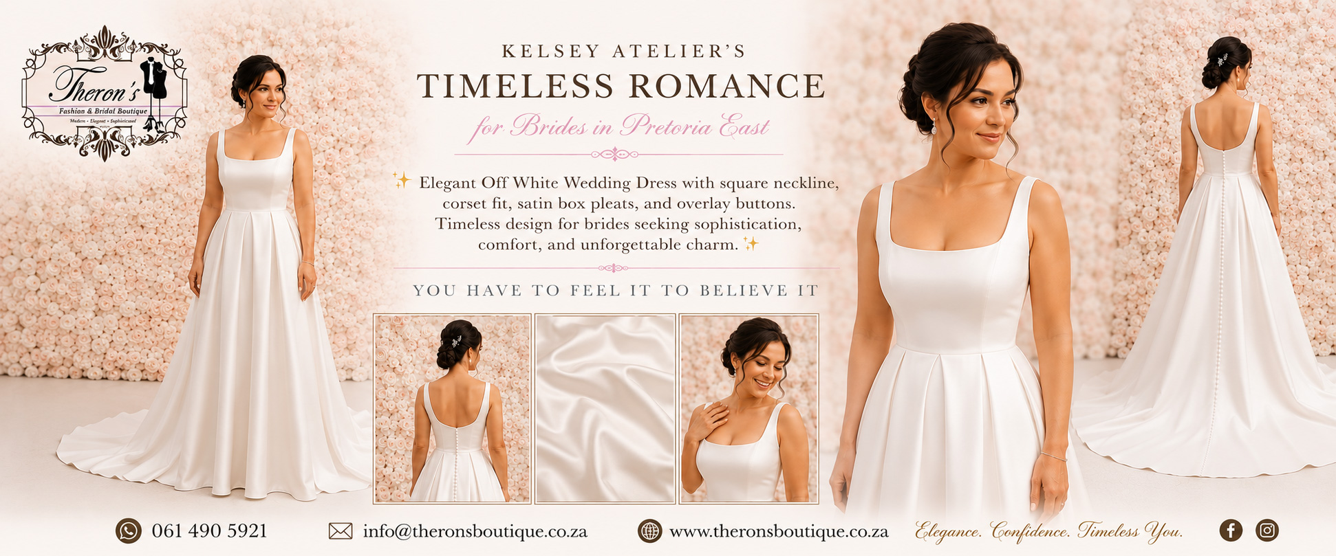 Off White Wedding Dress, Square Neckline