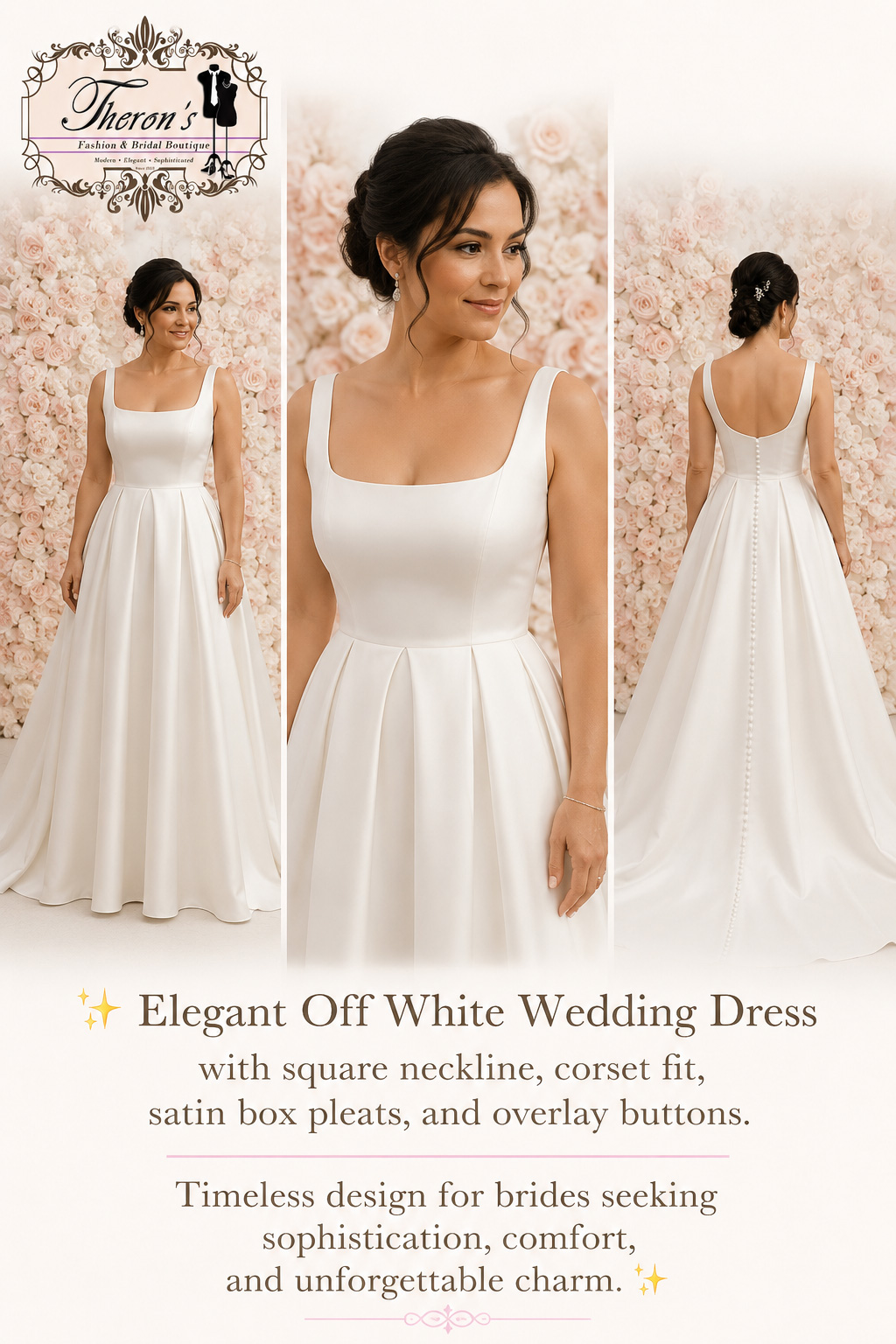 Off White Wedding Dress, Square Neckline