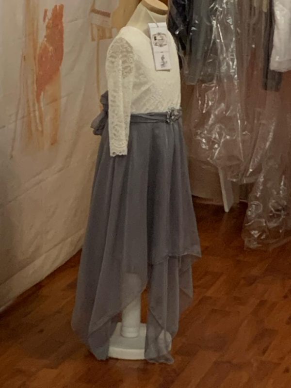 White & Grey Flower Girl Beautiful Dress Lace Top and Skirt - Size 6 - 8 years Theron's Fashion and Bridal Boutique