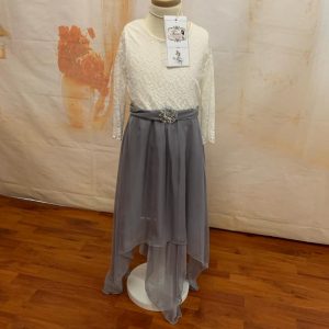White & Grey Flower Girl Beautiful Dress Lace Top and Skirt - Size 6 - 8 years Theron's Fashion and Bridal Boutique