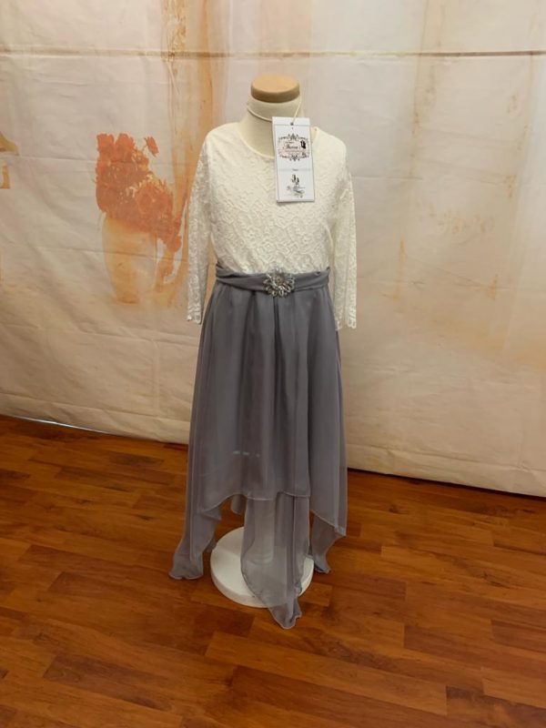 White & Grey Flower Girl Beautiful Dress Lace Top and Skirt - Size 6 - 8 years Theron's Fashion and Bridal Boutique