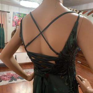 Green Formal Satin Dress, Gorgeous Shimmering, Scoop Neckline Size 12-14 (US) Theron's Fashion and Bridal Boutique