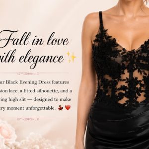 Black Evening Dress Beautiful Illusion corset, High slit