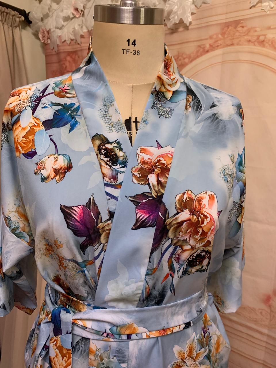 Floral Light Blue Bathrobe