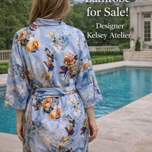 Floral light blue bathrobe back