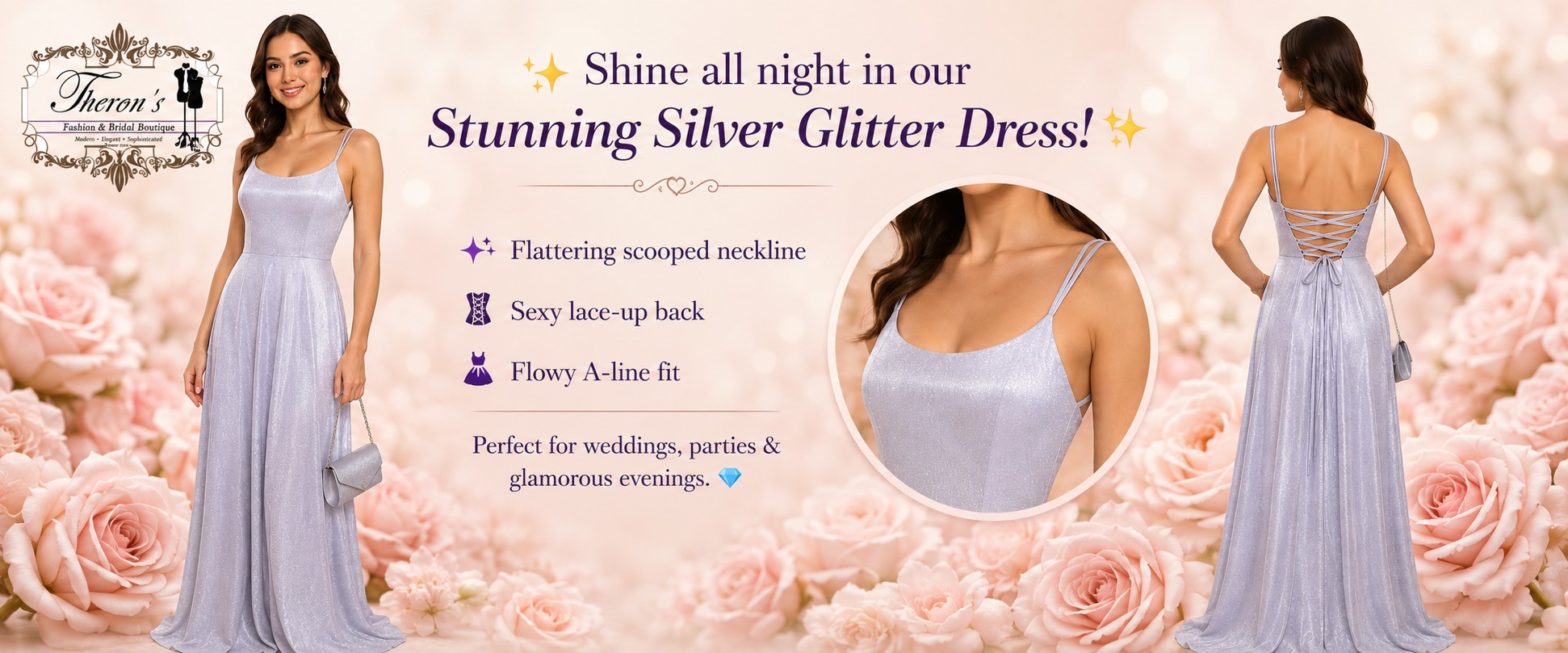 Silver Dress Stunning Glitter A-line with lace-up.jpg